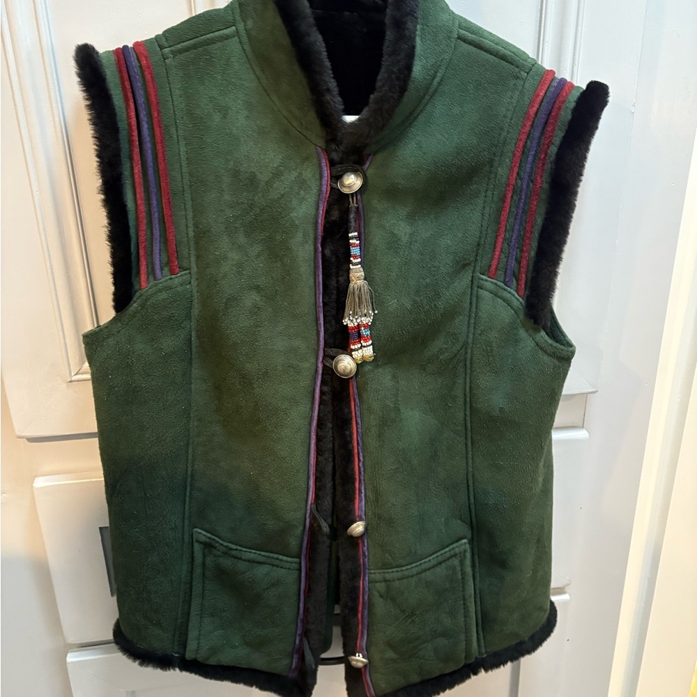Vintage Spolek Green Suede Vest with Black Trim